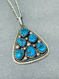 Marvelous Vintage Native American Navajo Signed 6 Kingman Turquoise Sterling Silver Necklace-Nativo Arts