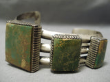 One Of The Best Vintage Native American Navajo Squared Green Turquoise Sterling Silver Bracelet-Nativo Arts