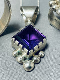 Rare Vintage Native American Navajo Amethyst Sterling Silver Bracelet Necklace Ring Set-Nativo Arts