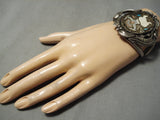 Huge Dancing Kachina Turquoise Vintage Native American Navajo Sterling Silver Bracelet Old-Nativo Arts