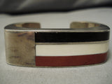 Impressive Vintage Native American Navajo Rare Inlay Sterling Silver Bracelet Old-Nativo Arts
