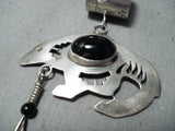Gil Brown Vintage Native American Navajo Black Onyx Sterling Silver Bear Pendant-Nativo Arts