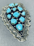 Signed Arrowhead Vintage Native American Navajo Turquoise Sterling Silver Pin-Nativo Arts