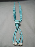 Very Rare Cubed Turquoise Vintage Native American Navajo Sterling Silver Necklace Old-Nativo Arts