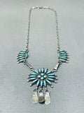 Gorgeous Vintage Native American Zuni Blue Gem Turquoise Sterling Silver Necklace-Nativo Arts