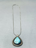Attractive Vintage Native American Navajo Pilot Mountain Turquoise Sterling Silver Necklace-Nativo Arts