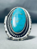 Giant Vintage Native American Navajo Blue Gem Turquoise Sterling Silver Oval Ring-Nativo Arts
