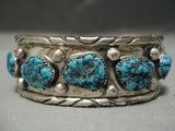 Chunky Dunky Blue Turquoise Vintage Native American Navajo Sterling Silver Bracelet-Nativo Arts