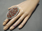One Of The Biggest Native American Navajo Coral Sterling Silver Ring-Nativo Arts