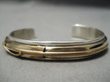 Thick And Heavy!! Vintage Native American Navajo Gold Sterling Silver Feather Bracelet-Nativo Arts