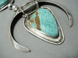 Authentic Bear Vintage Native American Navajo Turquoise Sterling Silver Squash Blossom Necklace-Nativo Arts