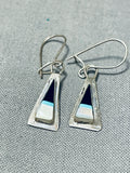 Attractive Vintage Native American Navajo Jet Turquoise Mother Of Pearl Sterling Silver Earrings-Nativo Arts