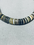 Native American Authentic Vintage Santo Domingo Brown Shell Sterling Silver Choker Necklace-Nativo Arts