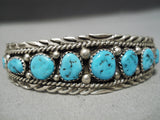 Intricate Quality Silver Work Vintage Native American Navajo Blue Turquoise Sterling Bracelet-Nativo Arts