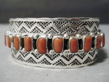 Impressive Native American Navajo Corals Sterling Silver Large Bracelet-Nativo Arts