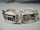 Marvelous Vintage Native American Navajo Hand Tooled Rare Sterling Silver Link Bracelet-Nativo Arts