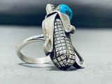 Outstanding Native American Navajo Kingman Turquoise Sterling Silver Corn Ring-Nativo Arts