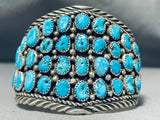 Rare Vintage Native American Navajo Kingman Turquoise Cluster Sterling Silver Huge Bracelet-Nativo Arts