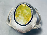 Olive Green Turquoise Vintage Native American Navajo Sterling Silver Bracelet Cuff Old-Nativo Arts