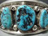 Native American Heavy Thick Sterling Silver Shell Bead Turquoise Bracelet Old Pawn-Nativo Arts