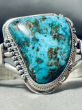 Glamorous Native American Navajo Old Kingman Turquoise Sterling Silver Bracelet-Nativo Arts