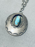 Tremendous Vintage Native American Navajo Kingman Turquoise Sterling Silver Necklace Signed-Nativo Arts