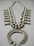 Important Vintage Native American Navajo Gene Turquoise Sterling Silver Squash Blossom Necklace-Nativo Arts