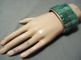 Huge Heavy Native American Rectangle Green Turquoise Sterling Silver Bracelet-Nativo Arts