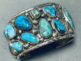 Heavy Wide Native American Navajo Turquoise Chunk Sterling Silver Bracelet Cuff-Nativo Arts