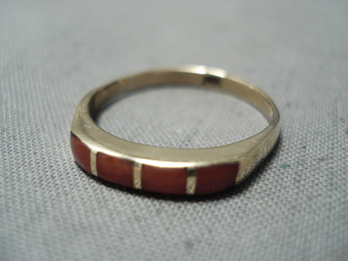 Fabulous Vintage Native American Navajo 14k Gold Coral Inlay Ring ...