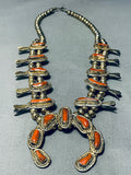 Rare Gold Sterling Silver Coral Vintage Native American Navajo Squash Blossom Necklace-Nativo Arts