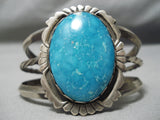 Important Vintage Native American Navajo Blue Carico Lake Turquoise Sterling Silver Bracelet Old-Nativo Arts