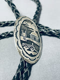 Authentic Tommy Singer Vintage Native American Navajo Sterling Silver Bolo Tie-Nativo Arts