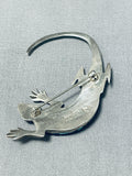 Native American Important Gecko Turquoise Inlay Sterling Silver Frank Yazzie Pin-Nativo Arts