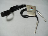 Important Vintage Native American Navajo Turquoise Dinosaur Fossil Sterling Silver Bolo Tie-Nativo Arts