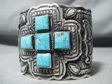 One Of The Best Native American Navajo Turquoise Cross Sterling Silver Bracelet-Nativo Arts
