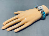 Superb Vintage Native American Navajo 10 Square Cut Turquoise Sterling Silver Watch Bracelet-Nativo Arts
