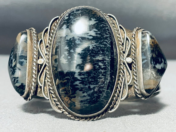 The Best Moss Agate Triple Stone Vintage Native American Navajo Sterling Silve Rbracelet-Nativo Arts