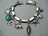 Native American Rare Vintage Carlos Eagle Turquoise Sterling Silver Charm Bracelet-Nativo Arts