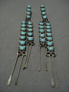Fabulous Vintage Zuni Native American Turquoise Sterling Silver Earrings Old-Nativo Arts