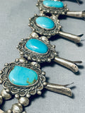 Blue Gem Turquoise Vintage Native American Navajo Sterling Silver Squash Blossom Necklace-Nativo Arts