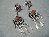 Al Lementino Fantastic Zuni Coral Sterling Silver Earrings Native American-Nativo Arts