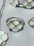 Flowers Vintage Native American Zuni Turquoise Pearl Sterling Silver Necklace Bracelet Set-Nativo Arts