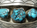 Chunky Turquoise Vintage Native American Navajo Sterling Silver Bracelet Old-Nativo Arts
