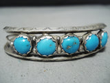 Spectacular Vintage Native American Navajo Kingman Turquoise Sterling Silver Bracelet Old-Nativo Arts