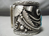Big Old Men's Vintage Native American Navajo Turquoise Sterling Silver Leaf Bracelet-Nativo Arts