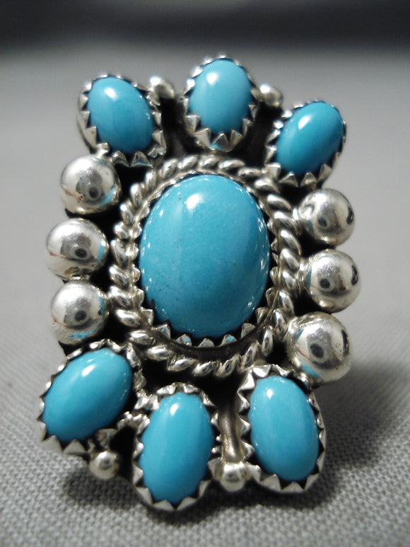 Incredible Vintage Native American Navajo Sky Blue Turquoise Sterling Silver Ring-Nativo Arts