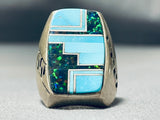 Thicker Vintage Native American Navajo Inlay Turquoise Sterling Silver Ring-Nativo Arts