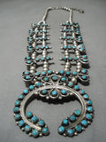 Museum Vintage Native American Navajo Turquoise Sterling Silver Squash Blossom Necklace Old-Nativo Arts