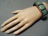 Heavy Vintage Native American Navajo Green Turquoise Sterling Silver Bracelet-Nativo Arts